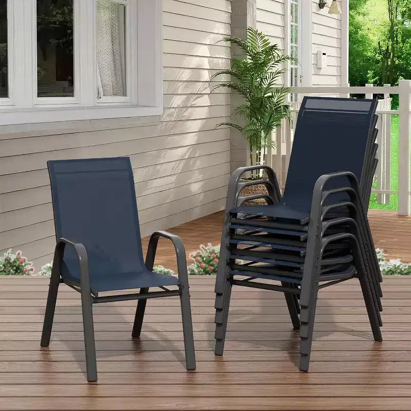 Sillas de patio, juego de 4/6 sillas de comedor apilables para exteriores, ligeras y resistentes a todo tipo de clima, de textileno, con reposabrazos, para jardín y zona de piscina
