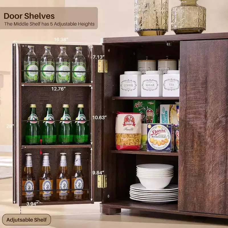 Aparador de cocina con 4 puertas y estantes, aparador moderno grande para almacenamiento, aparador bar para café de 66 pulgadas