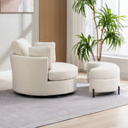 Sillón decorativo giratorio tapizado de 42.3W con 4 cojines y otomana de almacenamiento en forma de media luna