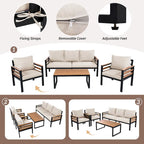 4-teiliges Gartensofaset für 5 Personen mit Couchtisch aus Massivholz und abnehmbaren Kissen