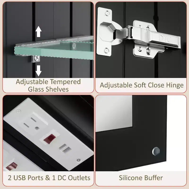 Armadietto da bagno con specchio LED, installazione a parete o a incasso, luce dimmerabile, antiappannamento e ripiani regolabili
