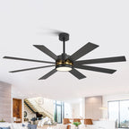 Ventilatore da soffitto nero da 65 pollici con 8 pale, LED, luce e telecomando
