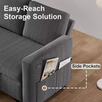Sofá cama extraíble 2 en 1 Dyonery con chaise longue con almacenamiento, sofá seccional de pana C con puertos USB para sala de estar
