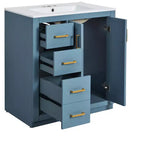 Meuble-lavabo de salle de bains de 30 po à lavabo simple, avec armoire et 3 tiroirs – noir / bleu / vert / indigo / blanc