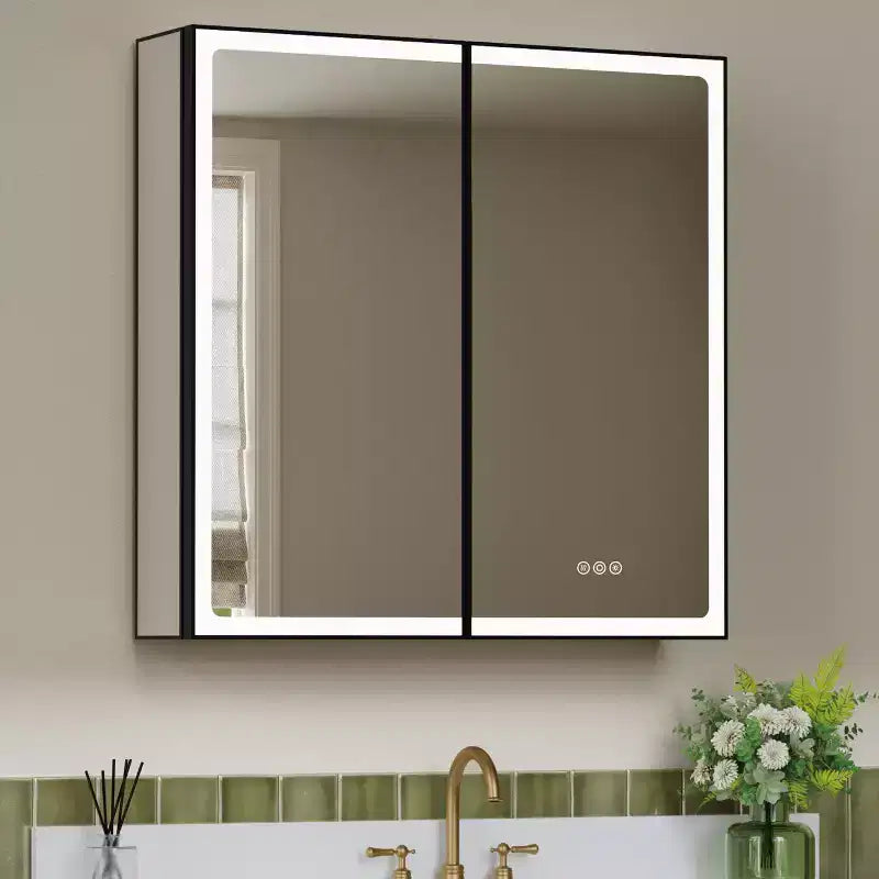 Armadietto da bagno con specchio LED, installazione a parete o a incasso, luce dimmerabile, antiappannamento e ripiani regolabili