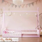 Letto a pavimento per bambini, letti a tenda singoli, letto Montessori a pavimento con doghe e sponde, struttura letto a casetta in legno per bambini e bambine