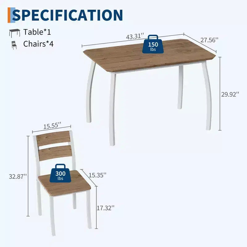 5-teiliges Küchentisch- und Stuhlset mit Metallgestell und abgeschrägtem Design