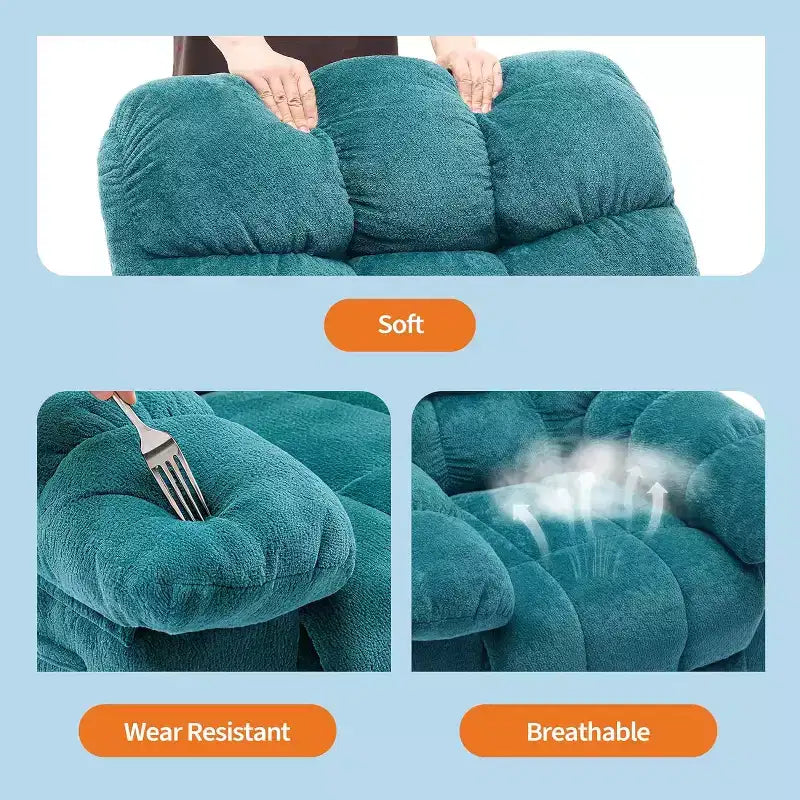 Poltrona reclinabile manuale in tessuto ergonomico traspirante con tasche laterali, divano singolo, adatta per soggiorno o camera da letto