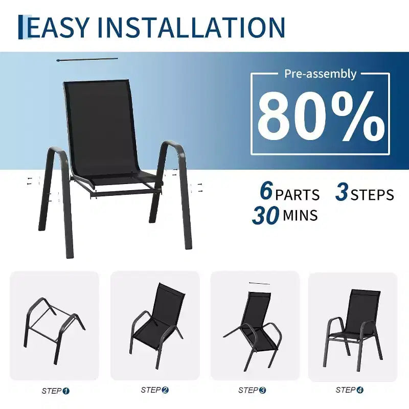 Sillas de patio, juego de 4/6 sillas de comedor apilables para exteriores, ligeras y resistentes a todo tipo de clima, de textileno, con reposabrazos, para jardín y zona de piscina