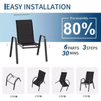 Sillas de patio, juego de 4/6 sillas de comedor apilables para exteriores, ligeras y resistentes a todo tipo de clima, de textileno, con reposabrazos, para jardín y zona de piscina