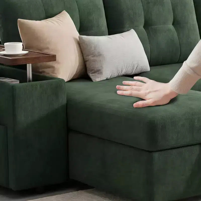Divano componibile letto modulare Dyonery 112 con letto estraibile, divano componibile a U con contenitore, sedute extra larghe e profonde per il soggiorno