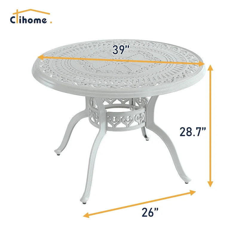 5-delige tuin-eetset van gegoten aluminium met 4 draaibare stoelen