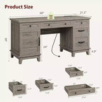 60-Zoll-Chef-Schreibtisch mit Schubladen, Homeoffice-Schreibtisch mit Ladestation, hölzerner Computer- und Schreibschreibtisch für das Arbeitszimmer, Konferenztisch für das Wohnzimmer