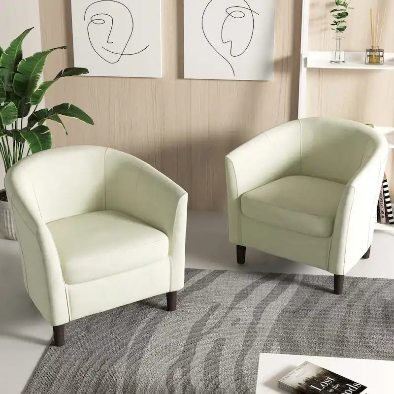 2er-Set moderne Leinen-Sessel im Fassdesign, Clubsessel