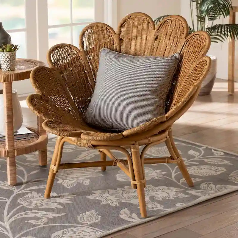Poltrona floreale d'accento Blossom Bohemian in rattan color miele