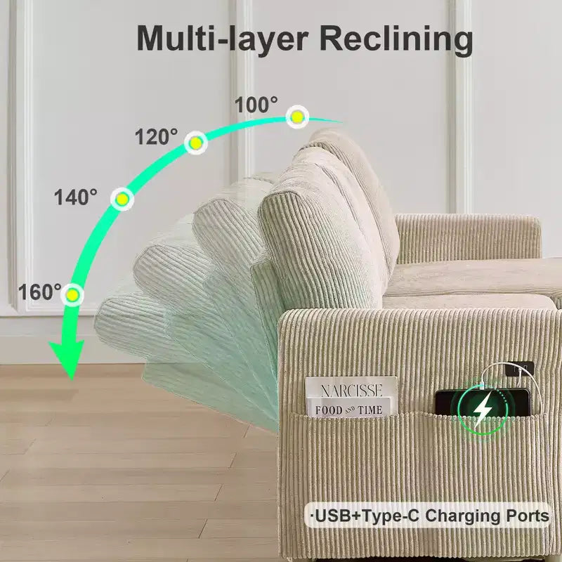 Dyonery 81-Sitzer-Schlafsofa, L-förmiges Ausziehsofa mit wendbarer Recamiere mit Stauraum, USB-Anschluss und verstellbarer Rückenlehne