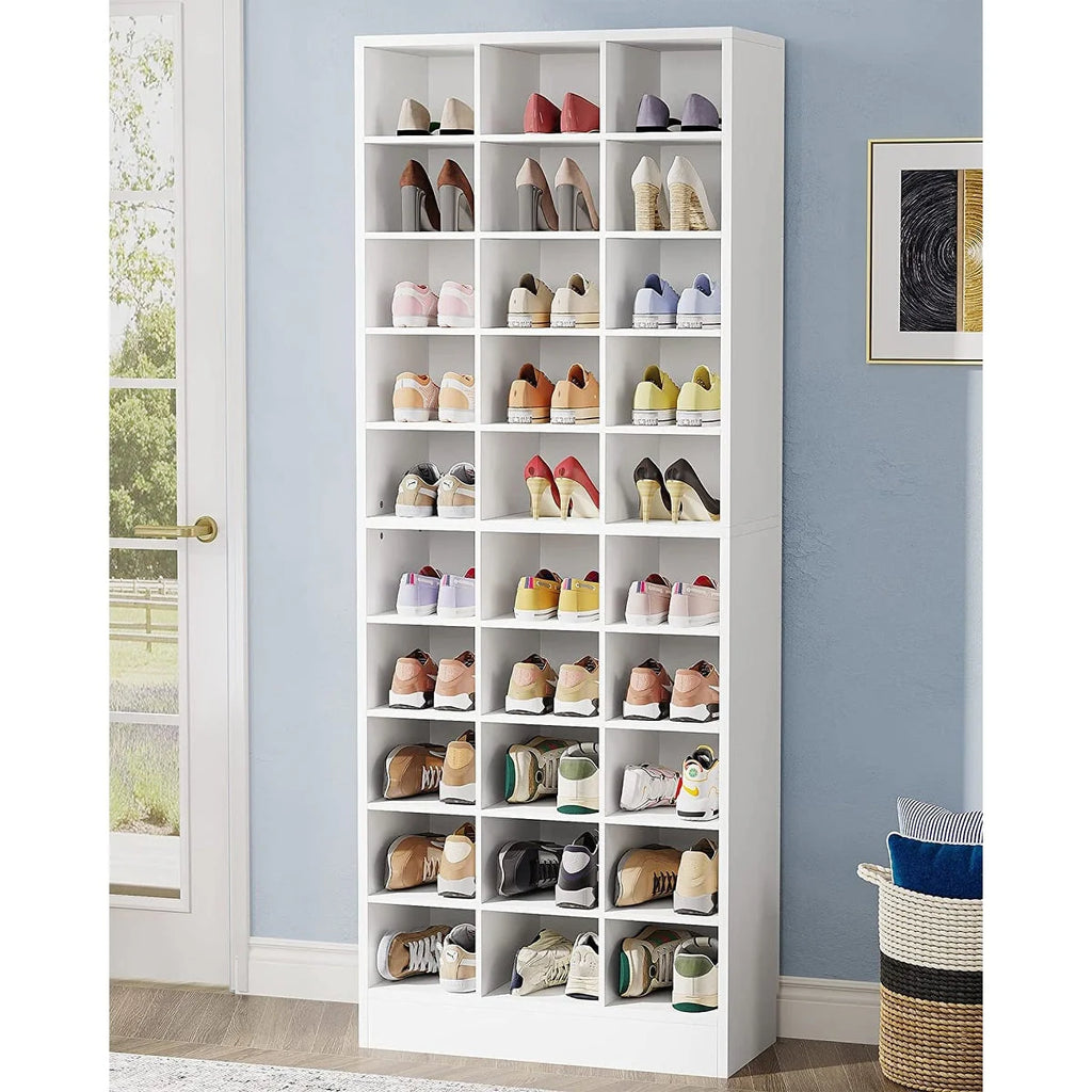 Meuble à chaussures haut pour 30 paires, étagère de rangement blanche en bois à 10 niveaux pour placard et entrée – 10 niveaux