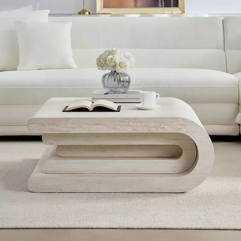 Mesa de centro moderna GDFStudio Laurine con diseño de travertino en capas