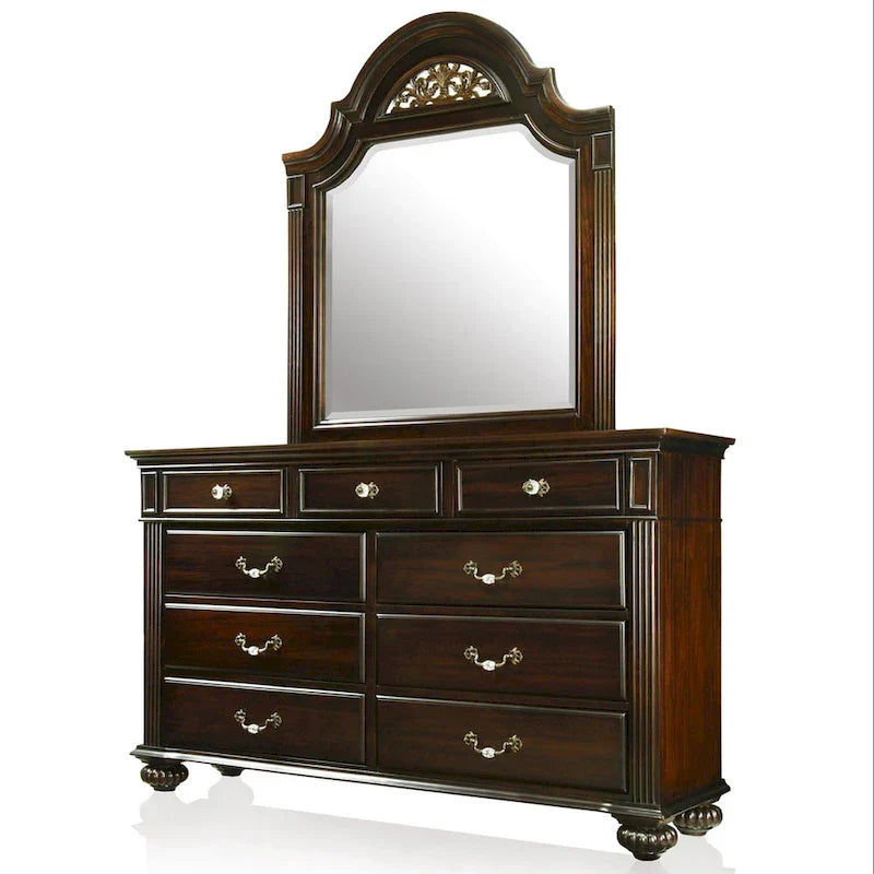Vame traditionelles 2-teiliges Set aus Kommode mit 9 Schubladen und Spiegel von Furniture of America