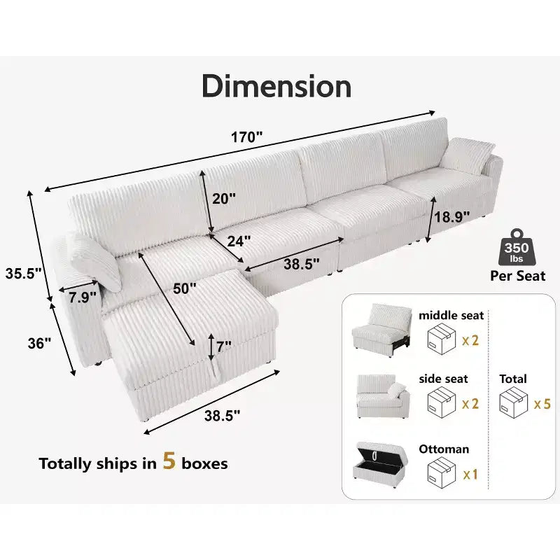 Modulares Cord-Sofaelement von Dyonery mit abnehmbaren, waschbaren Bezügen
