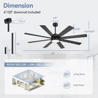 Ventilatore da soffitto nero da 65 pollici con 8 pale, LED, luce e telecomando