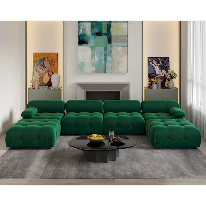 138' umbaubares modulares Ecksofa, U-förmige minimalistische Samtsofas
