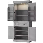 Credenza dispensa da cucina da 71 con luci LED, 6 ripiani sulle ante, un cassetto e 4 ripiani regolabili