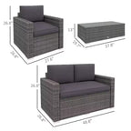 Ensemble de canapé en rotin de 4 pièces, salon de jardin en résine tressée avec causeuse, fauteuils et table basse avec plateau en verre pour l’extérieur