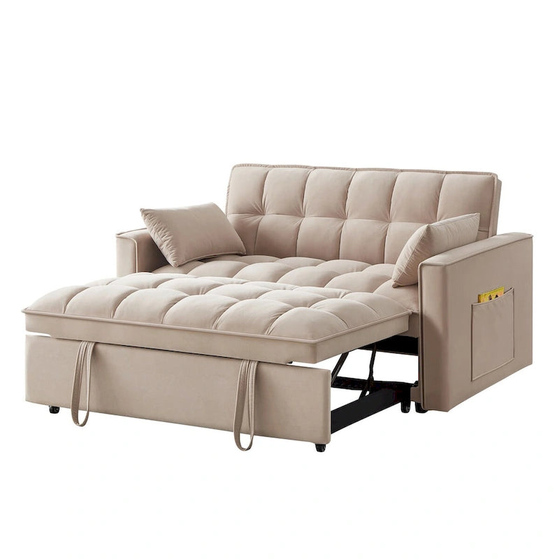 Divano letto loveseat 4 in 1 con braccioli e tasche portaoggetti, divano letto estraibile trapuntato multifunzione con schienale regolabile