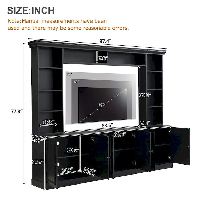 Set da parete per centro d'intrattenimento in 4 pezzi con ponte per TV fino a 70 , mobile TV W/ripiani regolabili, ampia consolle multimediale