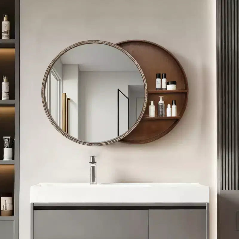 23.6 moderní kulaté nástěnné zrcadlo s posuvnou částí a úložným prostorem, prostorově úsporné kosmetické zrcadlo do koupelny, dekorativní zrcadlo do obývacího pokoje