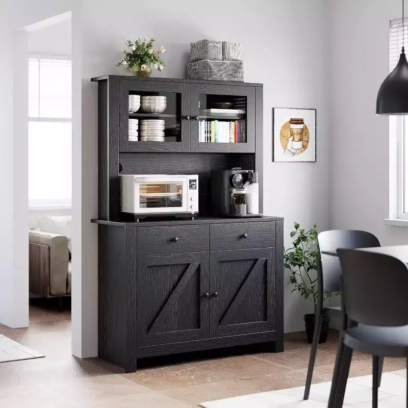 Dispensa da cucina con supporto per microonde, credenza a giorno con buffet e ripiani regolabili, per cucina e sala da pranzo
