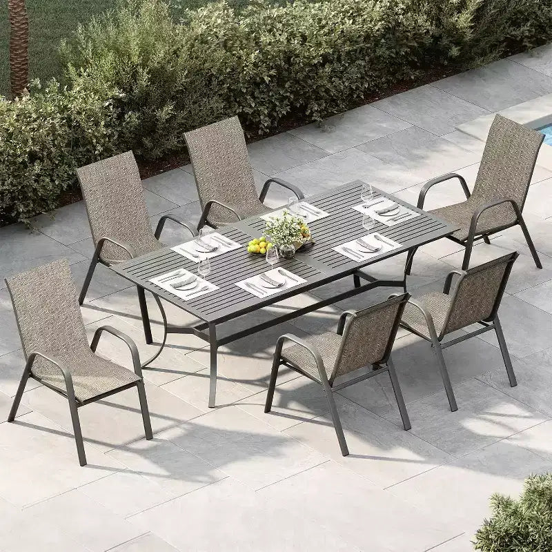 Sillas de patio, juego de 4/6 sillas de comedor apilables para exteriores, ligeras y resistentes a todo tipo de clima, de textileno, con reposabrazos, para jardín y zona de piscina
