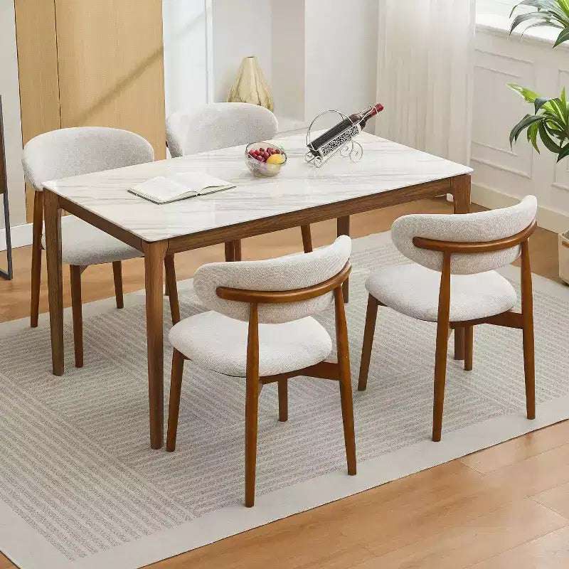 Set di 4 sedie da pranzo, sedie da sala da pranzo imbottite moderne di metà secolo, sedie da cucina in stile rustico con seduta in tessuto imbottita e gambe in legno, beige