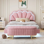 Set da camera da letto in 2 pezzi, letto a piattaforma matrimoniale LED con pouf contenitore
