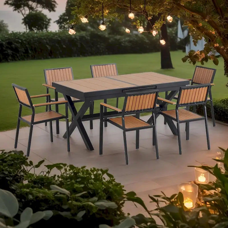 7-teiliges ausziehbares Esszimmer-Set mit ausziehbarem Tisch und 6 Armlehnstühlen
