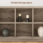 Libreria organizer con 8 scomparti, mobile orizzontale in stile rustico, libreria in legno da 62 pollici con vani portaoggetti per ingresso, libreria lunga e bassa per soggiorno