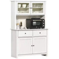 Credenza da cucina HOMCOM da 63,5" con alzata, mobile dispensa con 4 ripiani, cassetti, ante in vetro con cornice, piano aperto per microonde