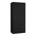 Armario moderno de dos puertas 19 con 3 cajones y 1 barra para colgar, para dormitorio