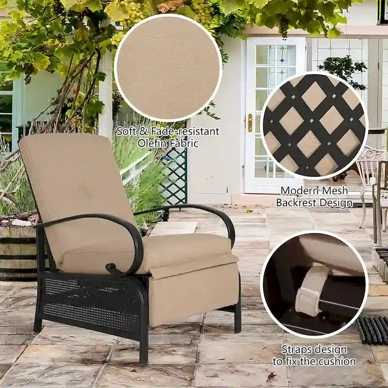 Verstellbarer Relaxsessel für die Terrasse, Lounge-Sofa mit Kissen - 38 (T) x 26.5 (B) x 38.5 (H) ZOLL