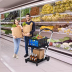 Carrelli pieghevoli per la spesa a 2 livelli, portata di 198 libbre, carrello portaspesa pieghevole e portatile con ruote e cassa rimovibile per centro commerciale e mercato, blu