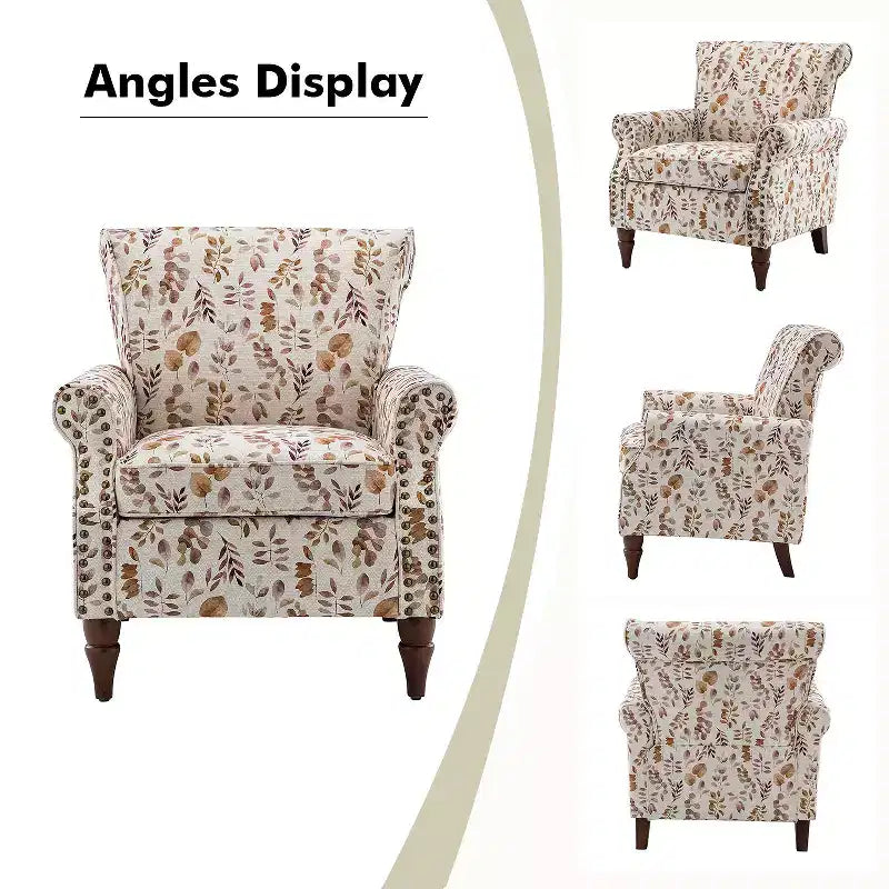 Araceli traditionele houten bloemenfauteuil met bekleding, hoge rugleuning en sierspijkerrand| ART OF LIVING DESIGNS
