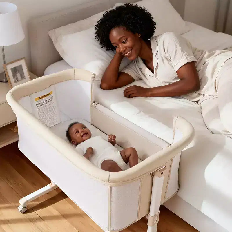 Culla per neonati con ruote – Beige / Grigio / Rosa, culla affiancabile al letto, per 1 neonato