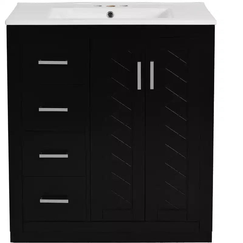 Meuble-lavabo de salle de bains de 30 po à lavabo simple, avec armoire et 3 tiroirs – noir / bleu / vert / indigo / blanc