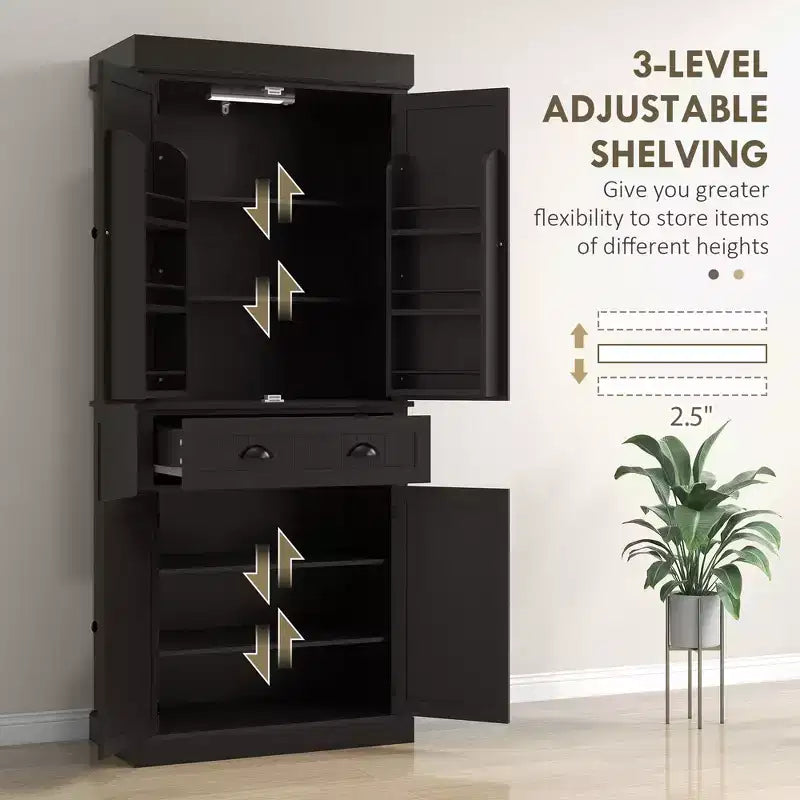 Credenza dispensa da cucina da 71 con luci LED, 6 ripiani sulle ante, un cassetto e 4 ripiani regolabili