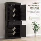 Credenza dispensa da cucina da 71 con luci LED, 6 ripiani sulle ante, un cassetto e 4 ripiani regolabili