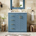 Meuble-lavabo de salle de bains de 30 po à lavabo simple, avec armoire et 3 tiroirs – noir / bleu / vert / indigo / blanc
