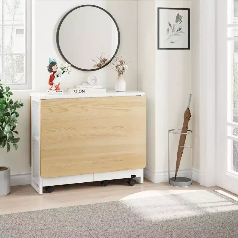 Mesa de comedor plegable para cocina, mesa de comedor que ahorra espacio, mesa de cocina extensible con ala abatible y 6 ruedas para espacios pequeños