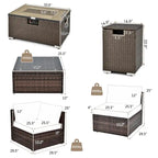 8-teiliges Patio-Rattanmöbel-Set mit Feuerstellentisch, Gasflaschenhalter, Abdeckung und Terrassenmöbeln