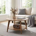 Honingbruine ronde salontafel met 2 opbergniveaus, 31,5 x 17,7 inch, ideaal voor de woonkamer